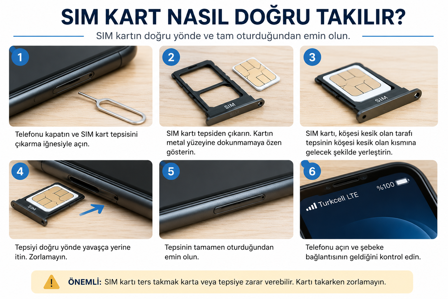 SIM kartın telefona doğru şekilde takılması