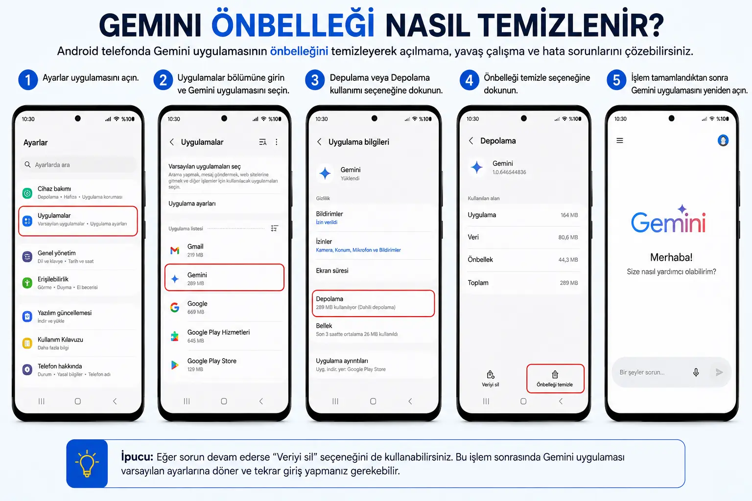 Android telefonda Gemini önbelleği temizleme adımları
