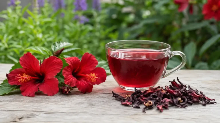 hibiskus çayı faydaları - Hibiskus bitkisi ve kullanım görseli