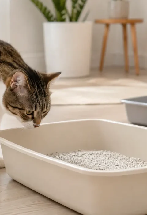 Kum kabını kullanmak istemeyen kedi ve temiz kum kapları