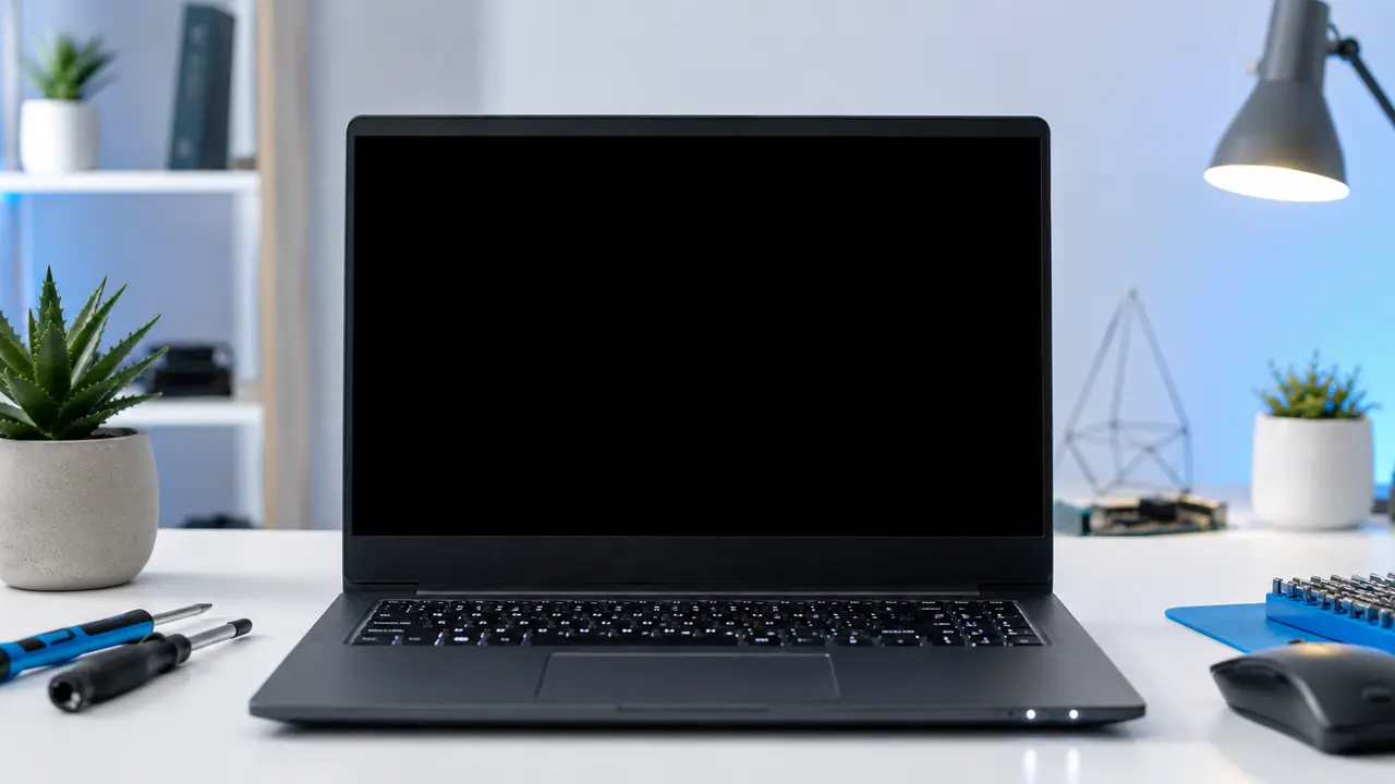 Açıldığı halde siyah ekran gösteren laptop