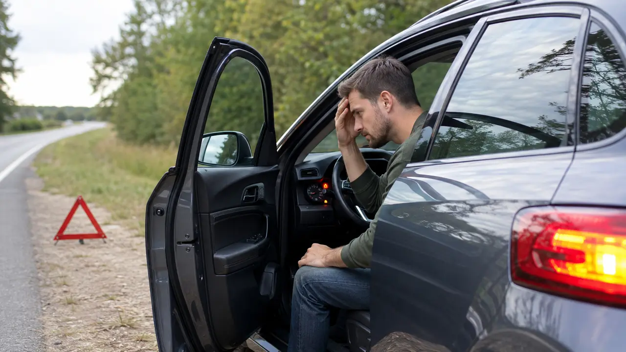 Motor arıza lambası yandığında güvenli yerde duran sürücü