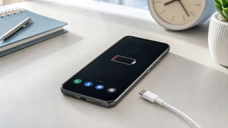 Şarjı hızla azalan ve düşük pil uyarısı gösteren akıllı telefon