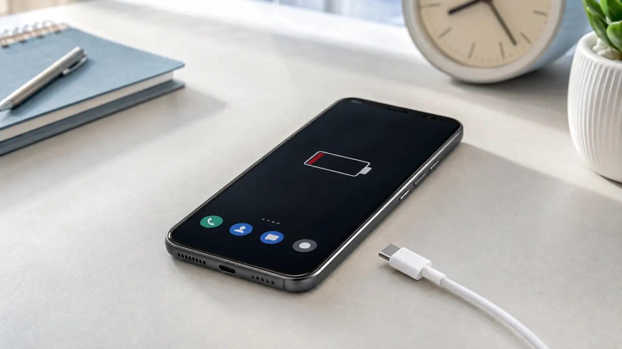 Şarjı hızla azalan ve düşük pil uyarısı gösteren akıllı telefon