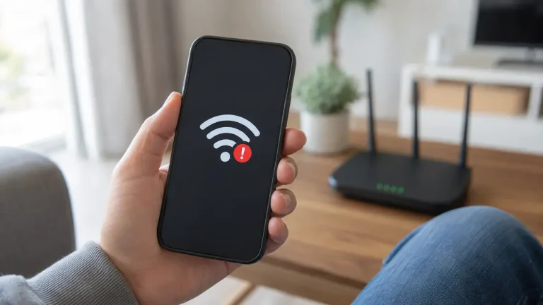 Wi-Fi bağlantı uyarısı gösteren telefon ve modem